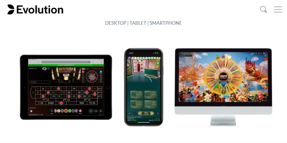 Evolution Gaming Desktop, Tablet and Smartphone Screenshot